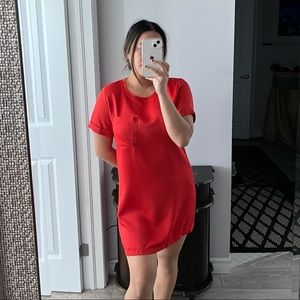 Zara Red/Orange Satin t-Shirt Dress